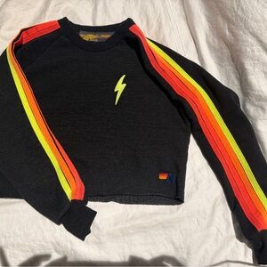 Aviator Nation Black neon cropped sweatshirt with Orange and Yellow Accents